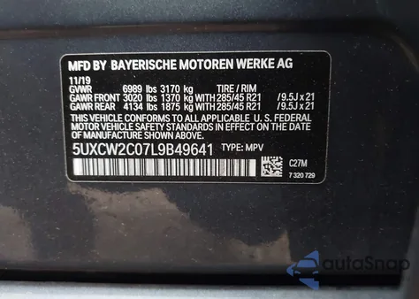 2020 BMW X7 xDrive40I z USA, uszkodzony, nr VIN 5UXCW2C07L9B49641